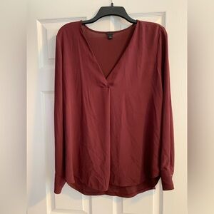 Ann Taylor Deep Red V-Neck Blouse
